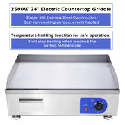 WeChef Griddle Electric Flat Top Grill 24 inch 2,500W 110V