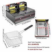 WeChef Commercial Deep Fryer 24L Dual Baskets 110V 5000W Black