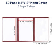 WeChef Menu Covers Pack(30ct) 6-View Plastic 8.5x14 Triple-Fold